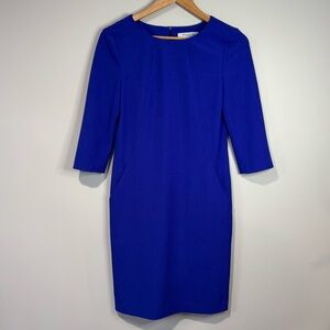 MM Lafleur Size 4 Blue Etsuko Sheath Dress 3/4 Sleeves Classic Career Capsule